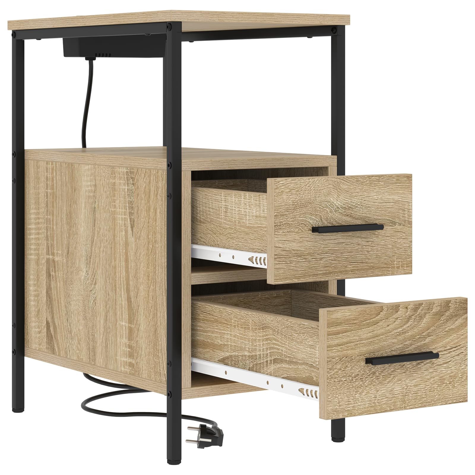 Moderner Nachttisch mit Schublade und Ladestation - Stylischer Beistelltisch aus hochwertigem MDF in dunklem Matt-Finish, ideal für Schlafzimmer und Gästezimmer