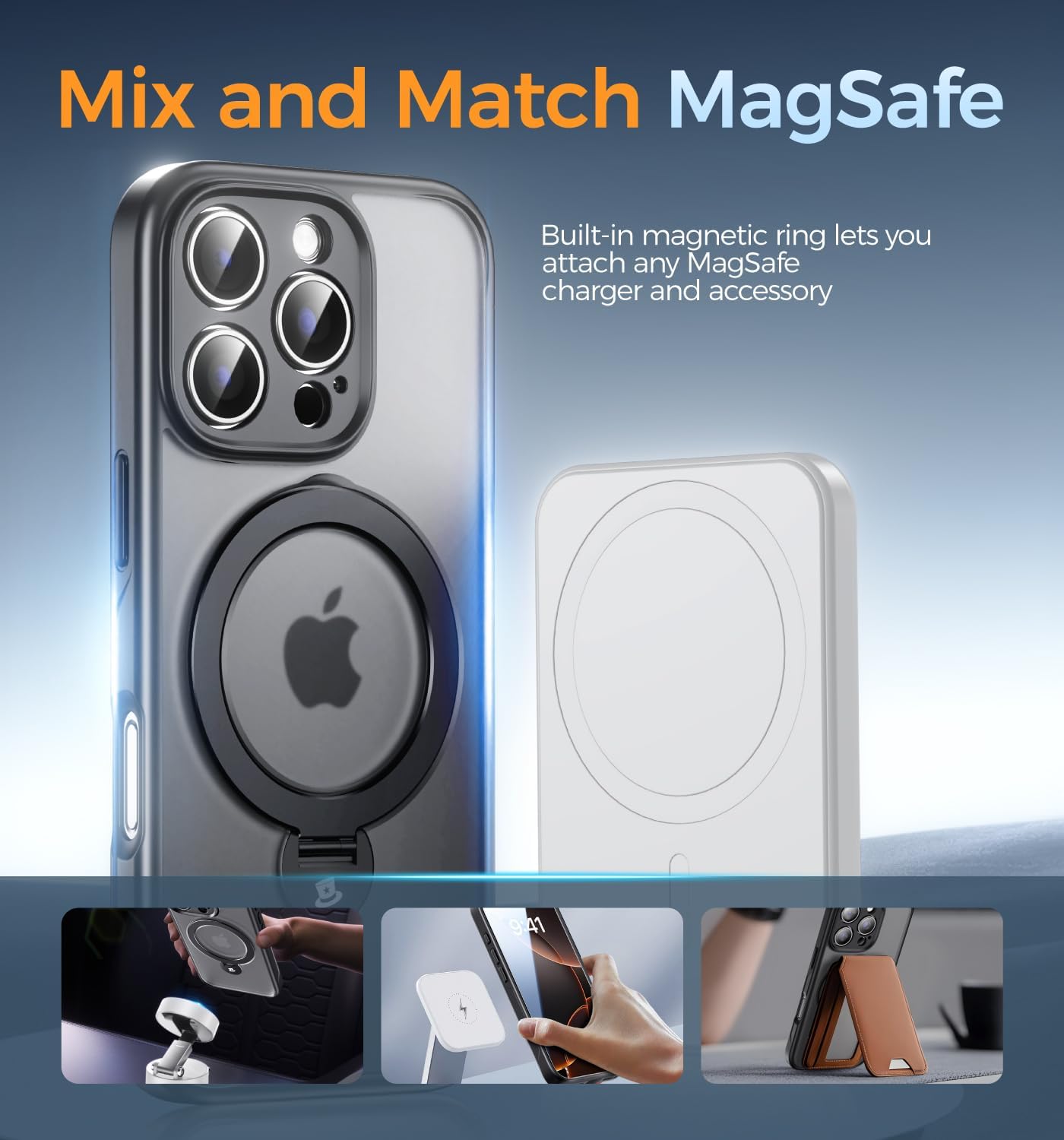 MAGIC JOHN Designed for iPhone 16 Pro Case with Magnetic Invisible Stand [Military Drop Protection] [Compatible with MagSafe] Shockproof Translucent Matte for iPhone 16 Pro Case 6.3 Inch, Black - Image 7