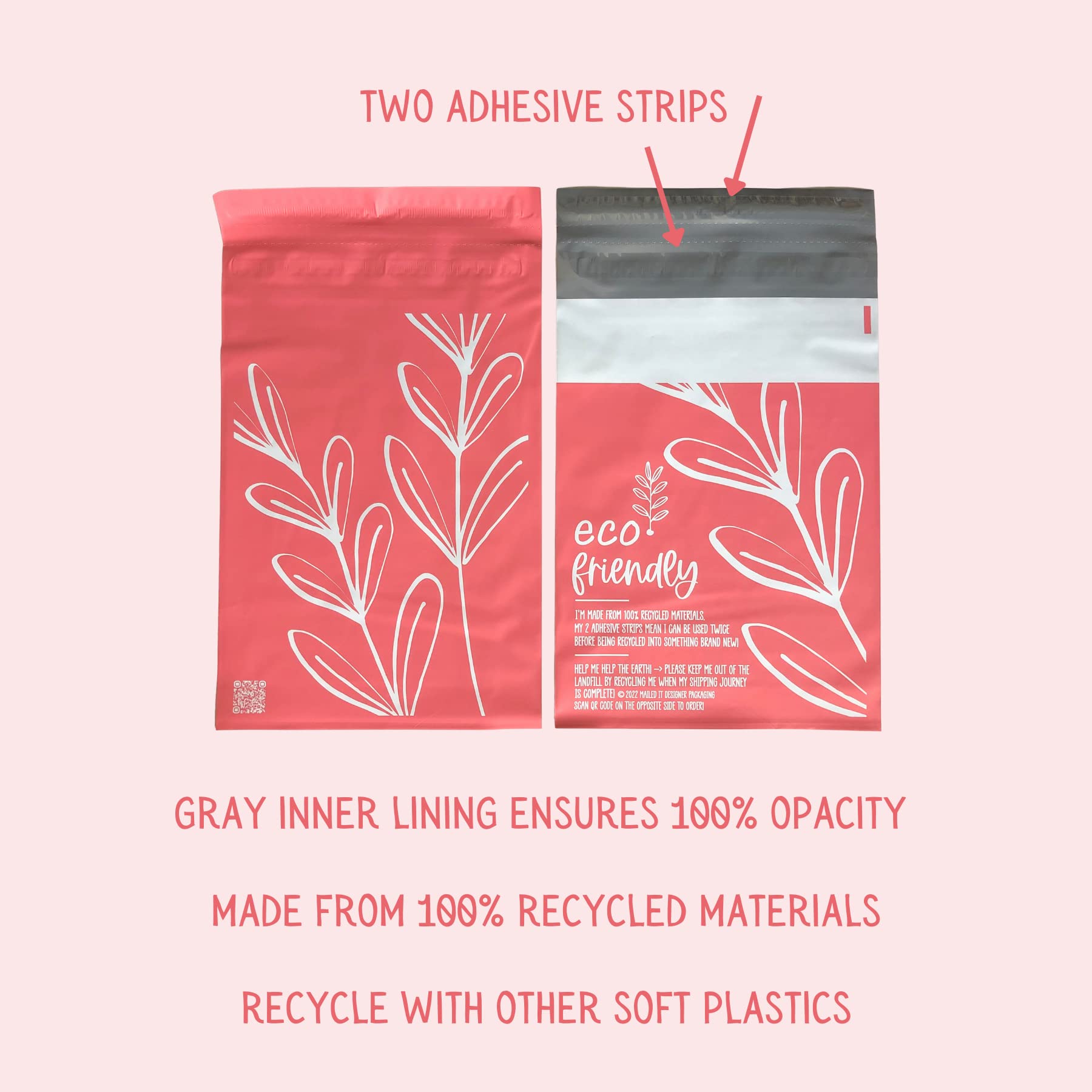 Mailed It Poly Mailers 9 x 12 confezione da 100 pezzi, opachi e carini sacchetti di spedizione per abbigliamento, plastica riciclata, ecologica, autoadesiva, impermeabile, per piccole imprese