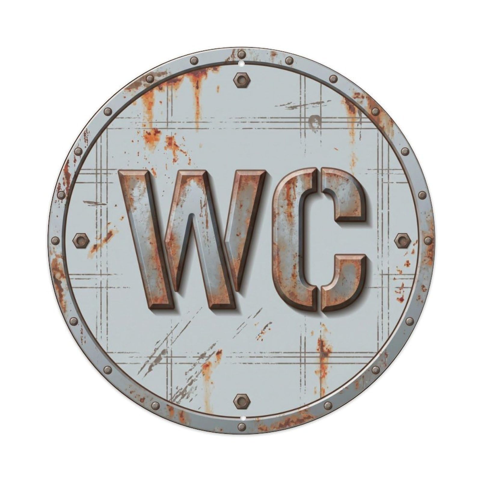 Fqcyn Style Toilet （Wc） Weathered Industrial Restroom Ornament Metal Tin Sign Plaque Wall Decor For Cafe, Club Bar, Office, Home Garden Round Metal Poster 8X8inch