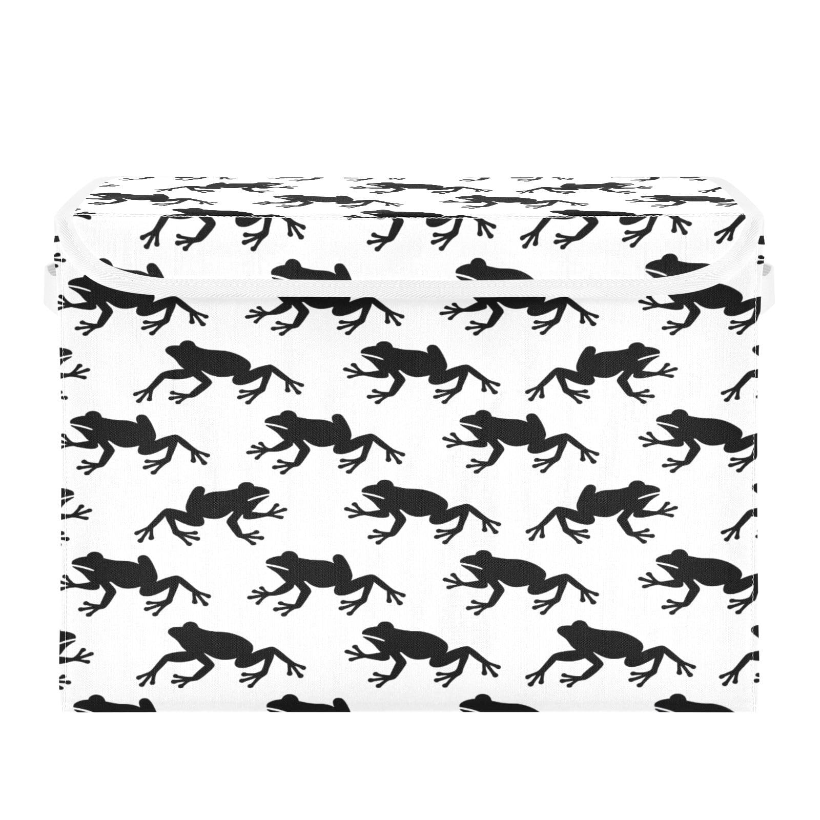 Ewusp Frogs Fabric Storage Bin with Lid, Decorative Foldable Storage Basket with Handles, Stackable Closet Shelf Organiser Box for Clothes, Books, Bedroom, Living Room
