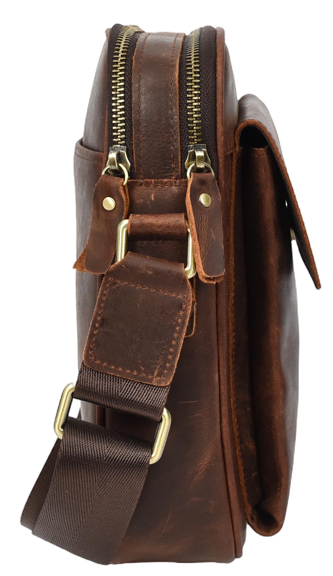 Morsalin - Borsa a tracolla da uomo, in pelle, con scomparti multipli con cerniera, tracolla regolabile, tasca frontale con patta