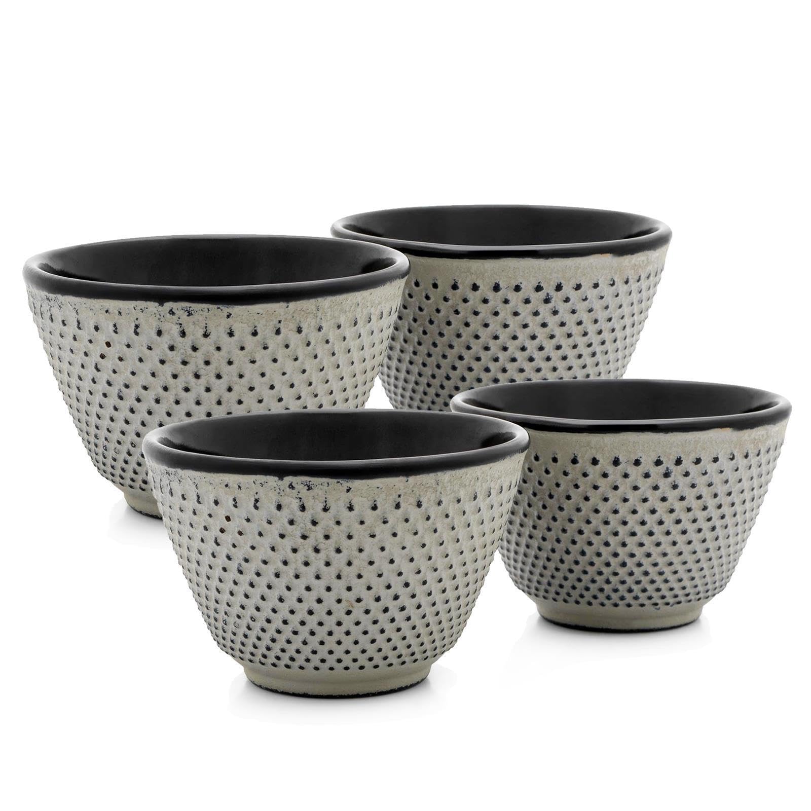 Bredemeijer Asia Teekanne Gusseisen Set 1.1 Liter - grauer Teekessel & Edelstahl-Filter-Einsatz für losen Tee & Teebecher (4 Tassen) & Stövchen (Teelicht)