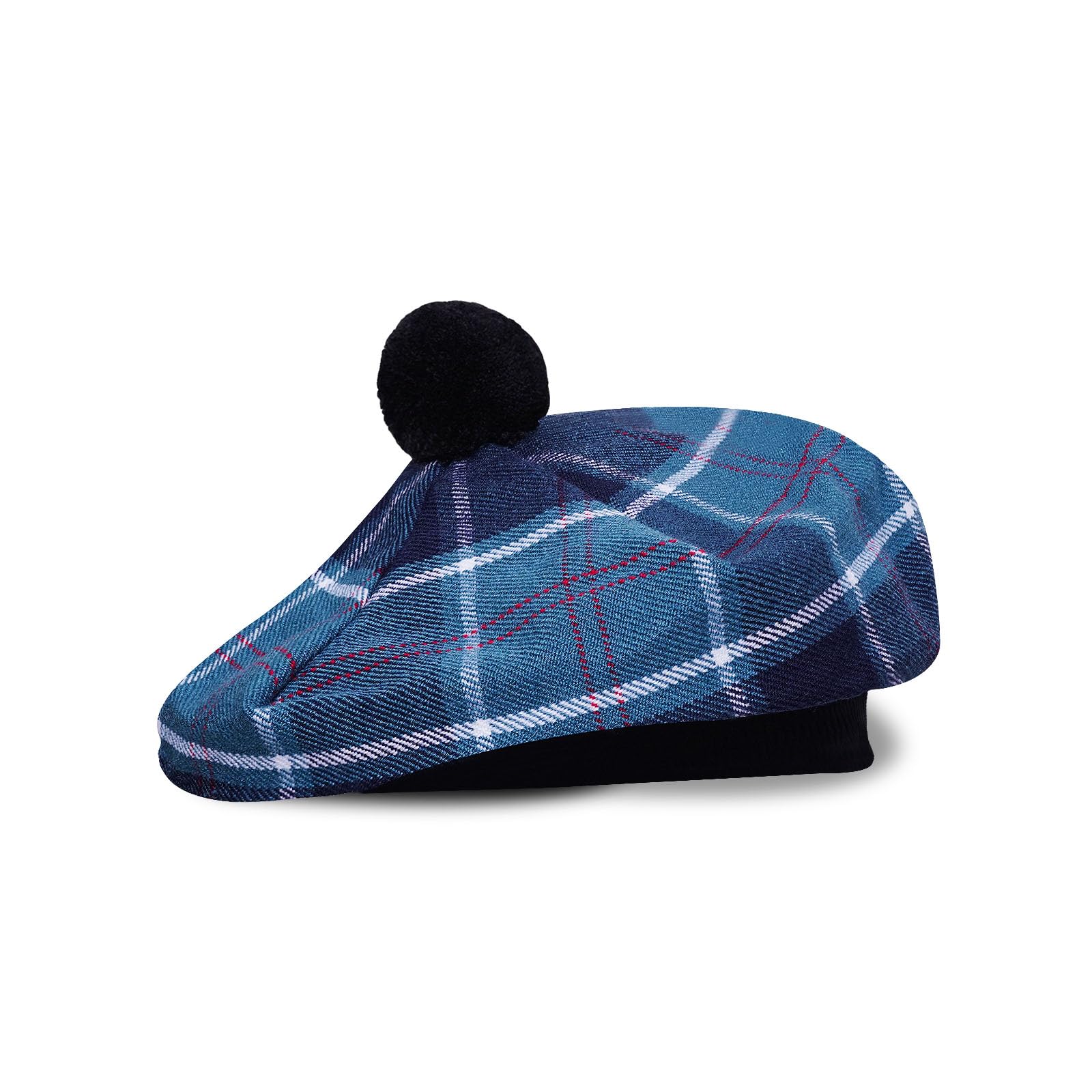 Scottish Tam O’ Shanter Hat Tartan Bonnet Pom Pom Wool Flat Cap One Size