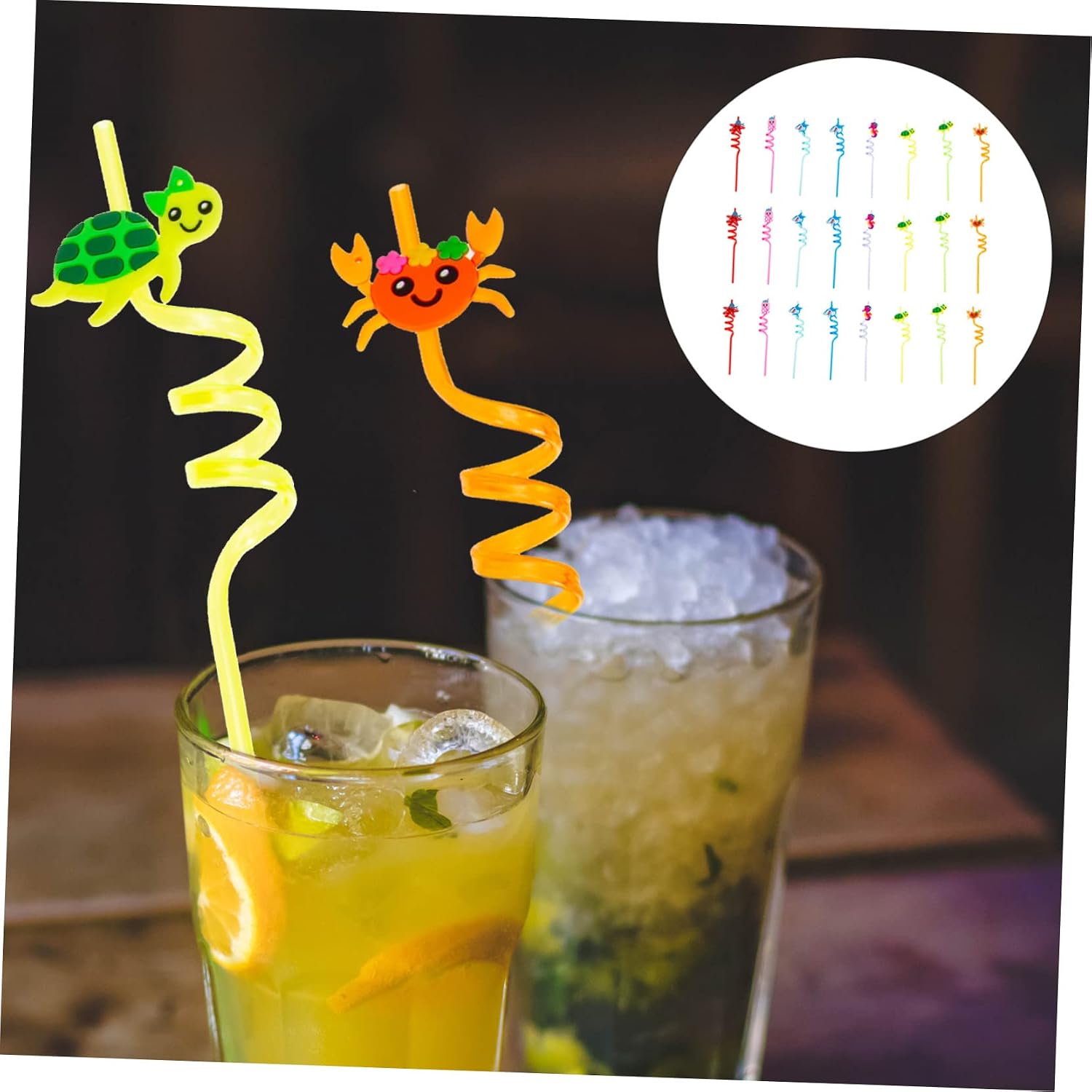 24pcs Cartoon Drinking Straws Ocean-themed Reusable Straws for Bubble Tea Juice Beverages for and Festivals Safe Fun Design