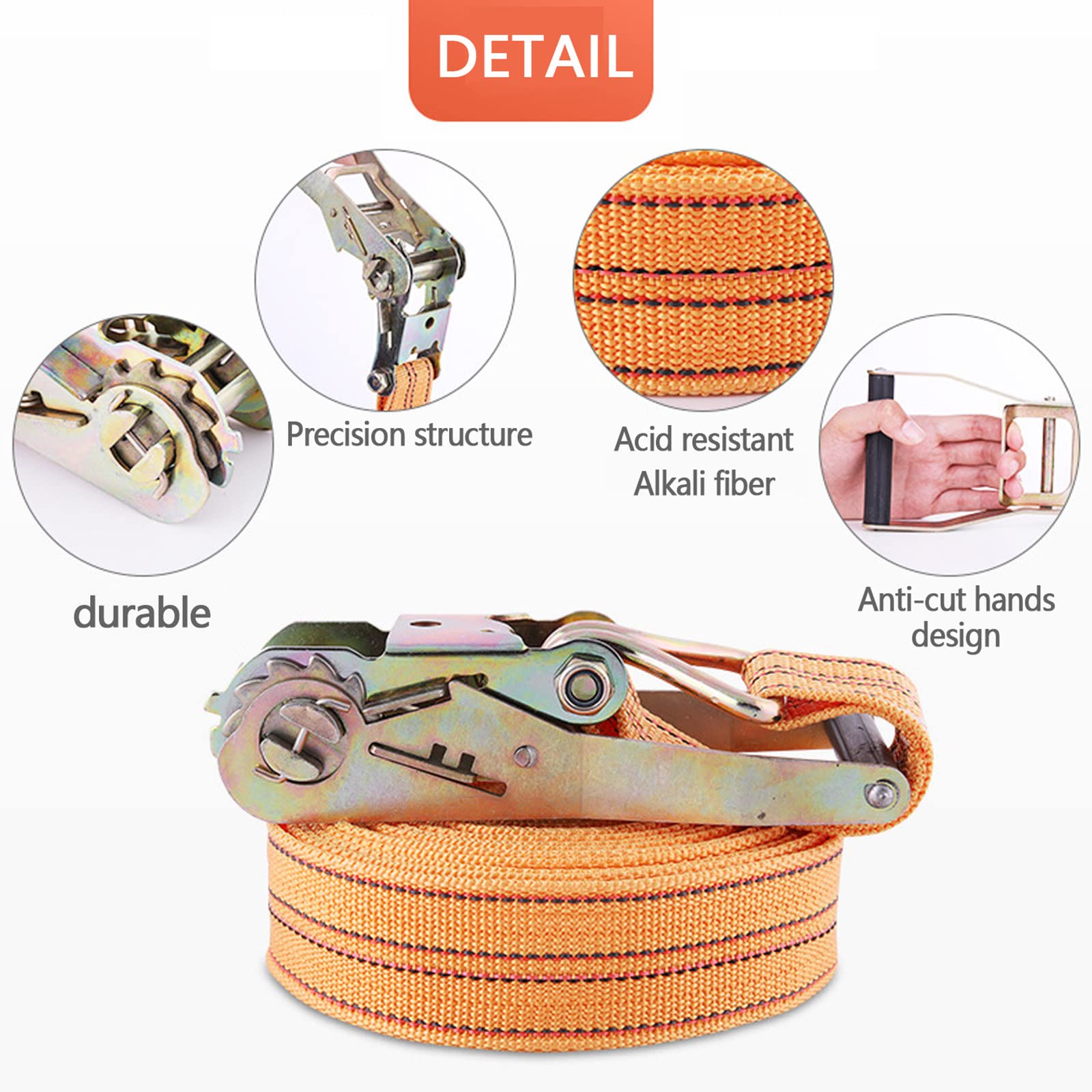 Correa de amarre de trinquete para trabajo pesado, correas tensoras, correas de amarre, amarre de trinquete automotriz de 2000 kg, equipaje de carga de amarre con liberación rápida, 4 cm * 15 m (4 c