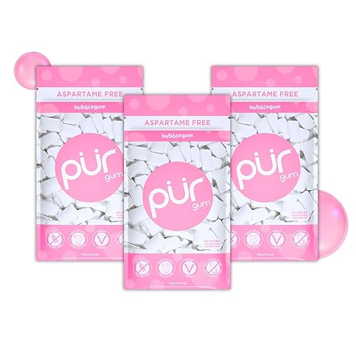 PUR - Chicle de sabor frutal elaborado con 100% xilitol, sin azúcar, aspartamo ni transgénicos, vegano, 55 chicles (paquete de 3 unidades) disponible en Yaxa Colombia
