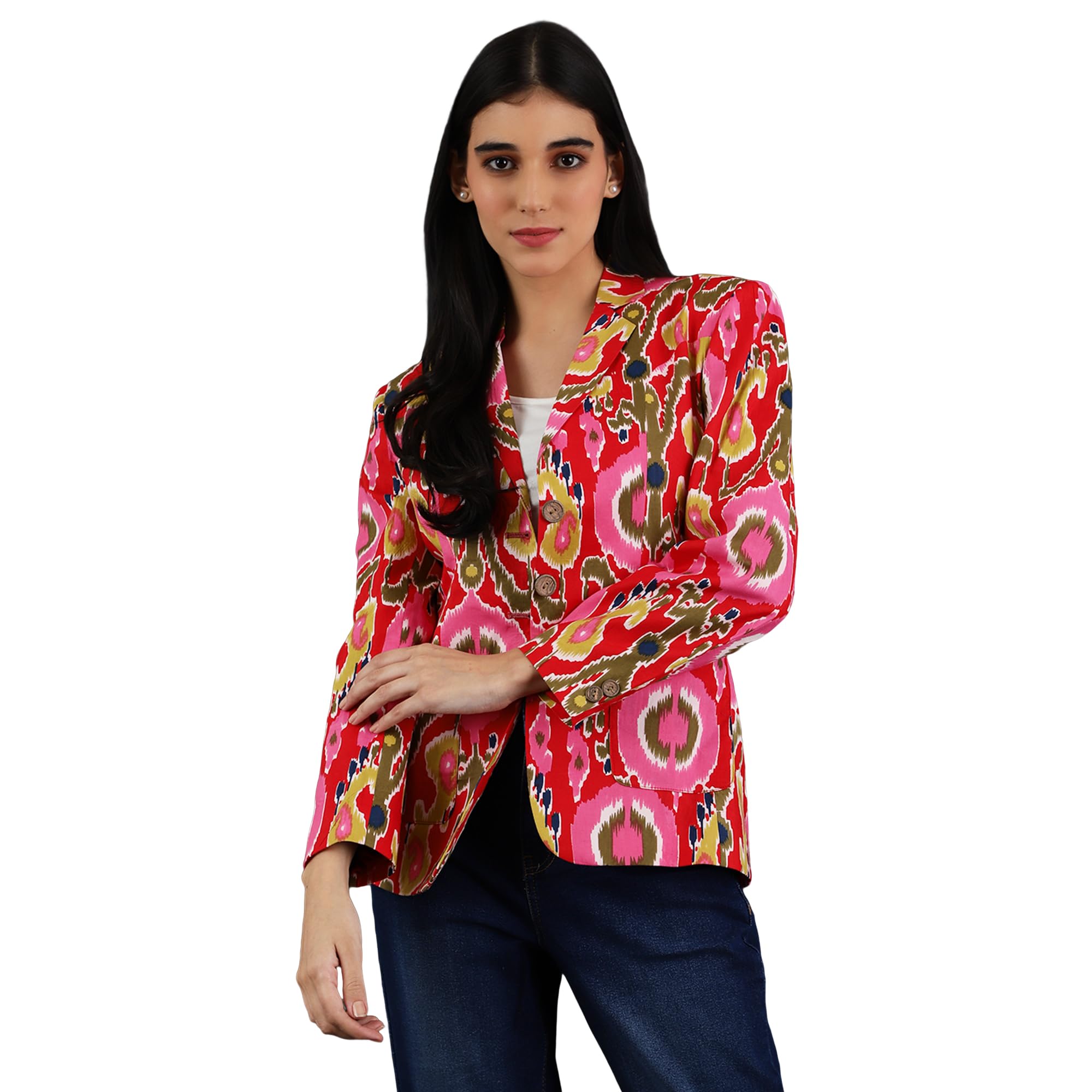 indophilia Women's Jaipur Cotton Red Blazer-picture-43