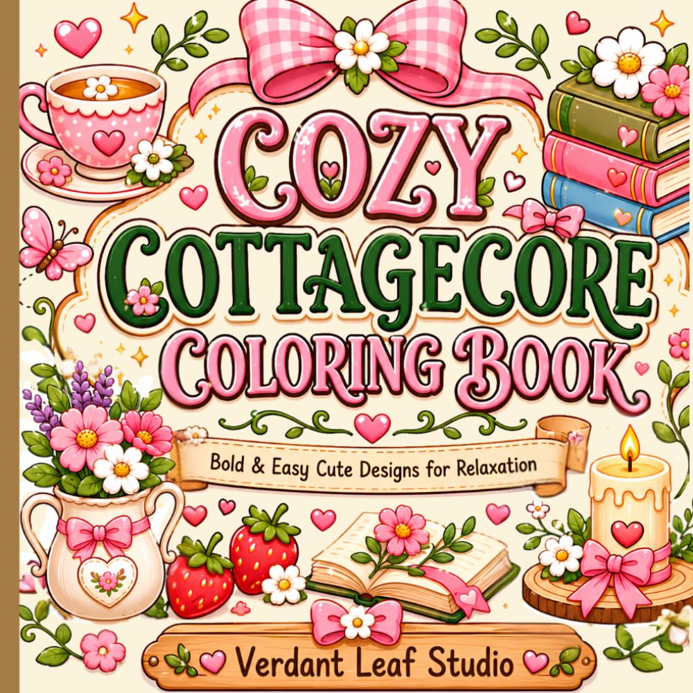 Cozy Cottagecore Coloring Book: Bold & Easy Cute Designs for Relaxation, Stress Relief, and Cozy Creative Fun