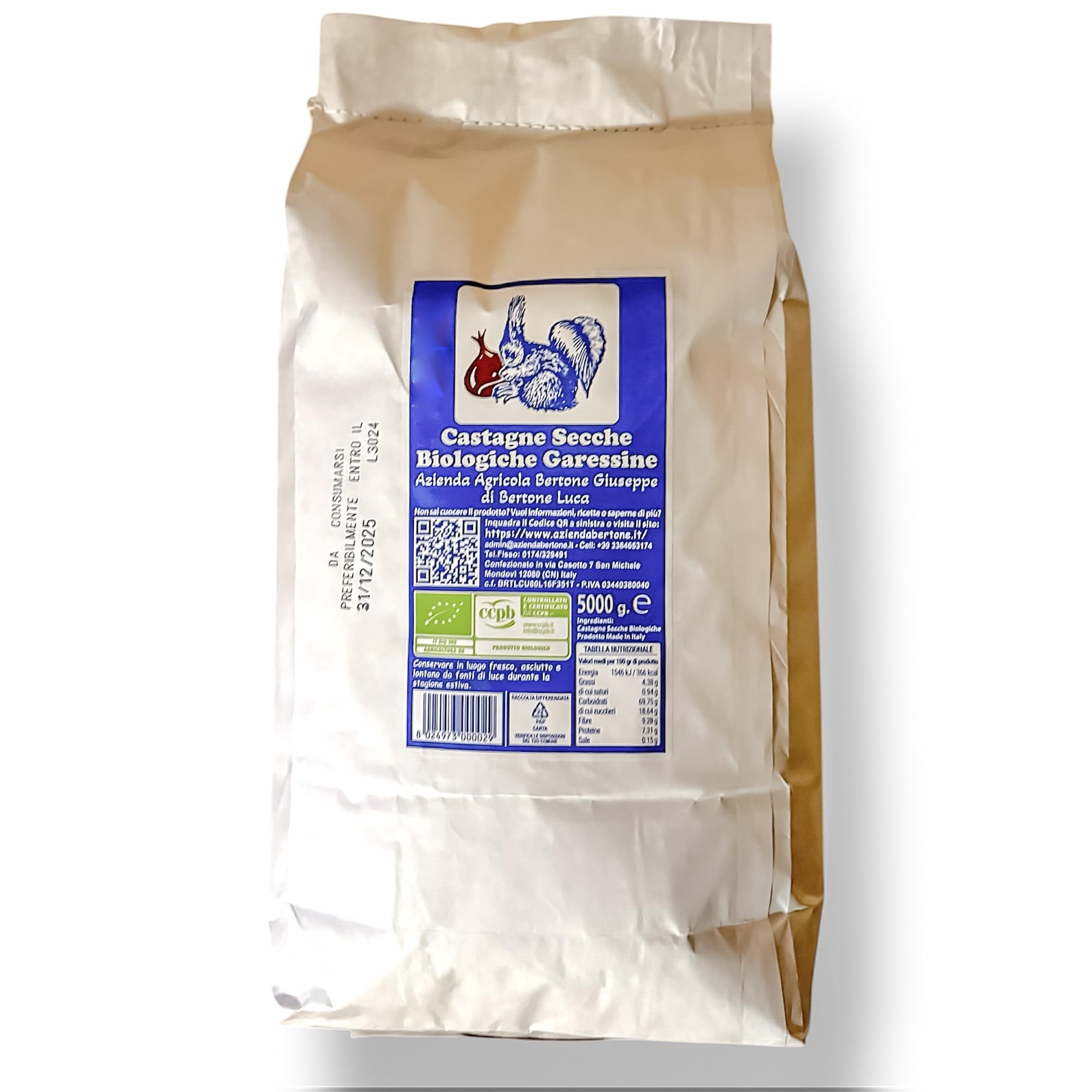Castañas secas 5 Kg (1 paquete de 5 kg de garessines italianas)