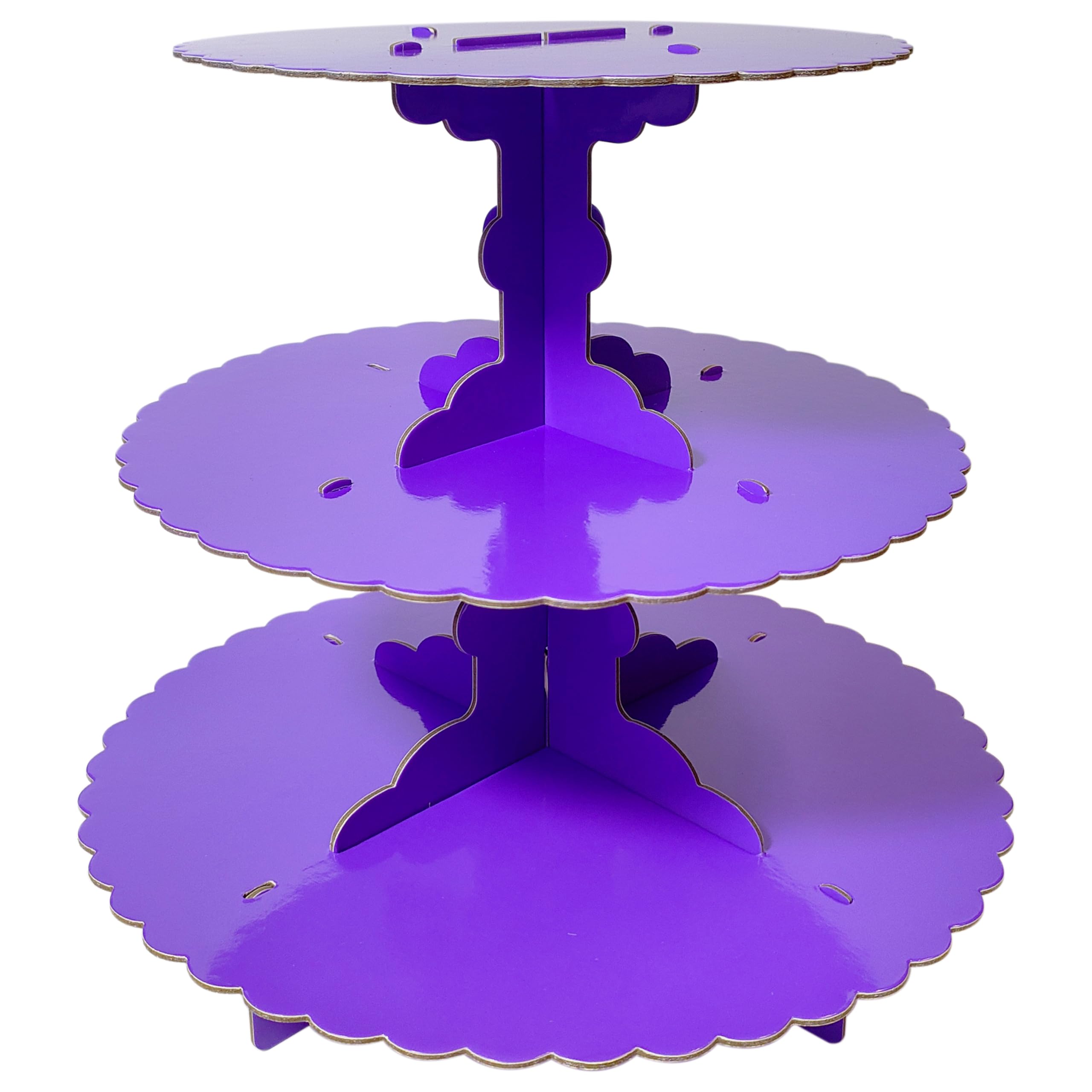 Présentoir à cupcakes violet en carton à 3 étages pour desserts de fête