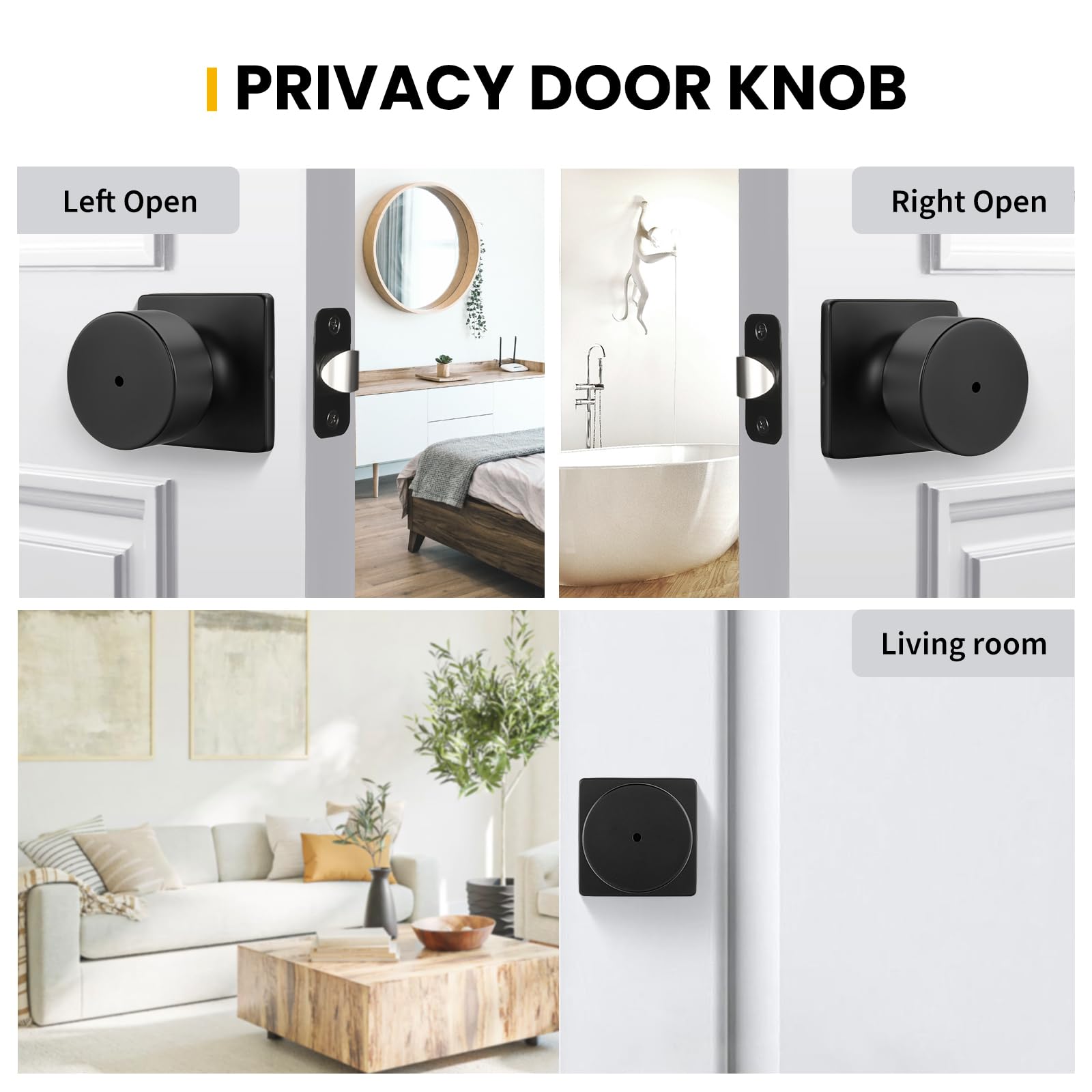 Matte Black Door Knobs - 6 Pack for Privacy -7