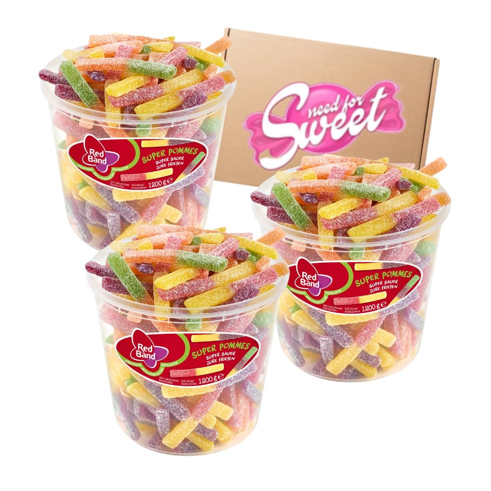Nohawa 3x 1,2 Kg Red Band Super Saure Pommes - der süss-saure Imbis zuhause für Freunde und Party