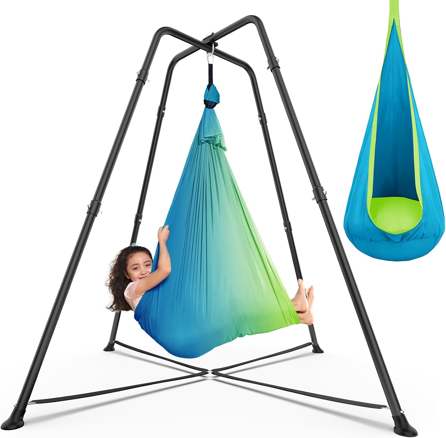 Swing Stand Frame with Sensory Swing Pod Chair, X-Shaped Swing Set, Metal Hammock Chair Stand for Adults Indoor and Outdoor 330LBS (Auqa)