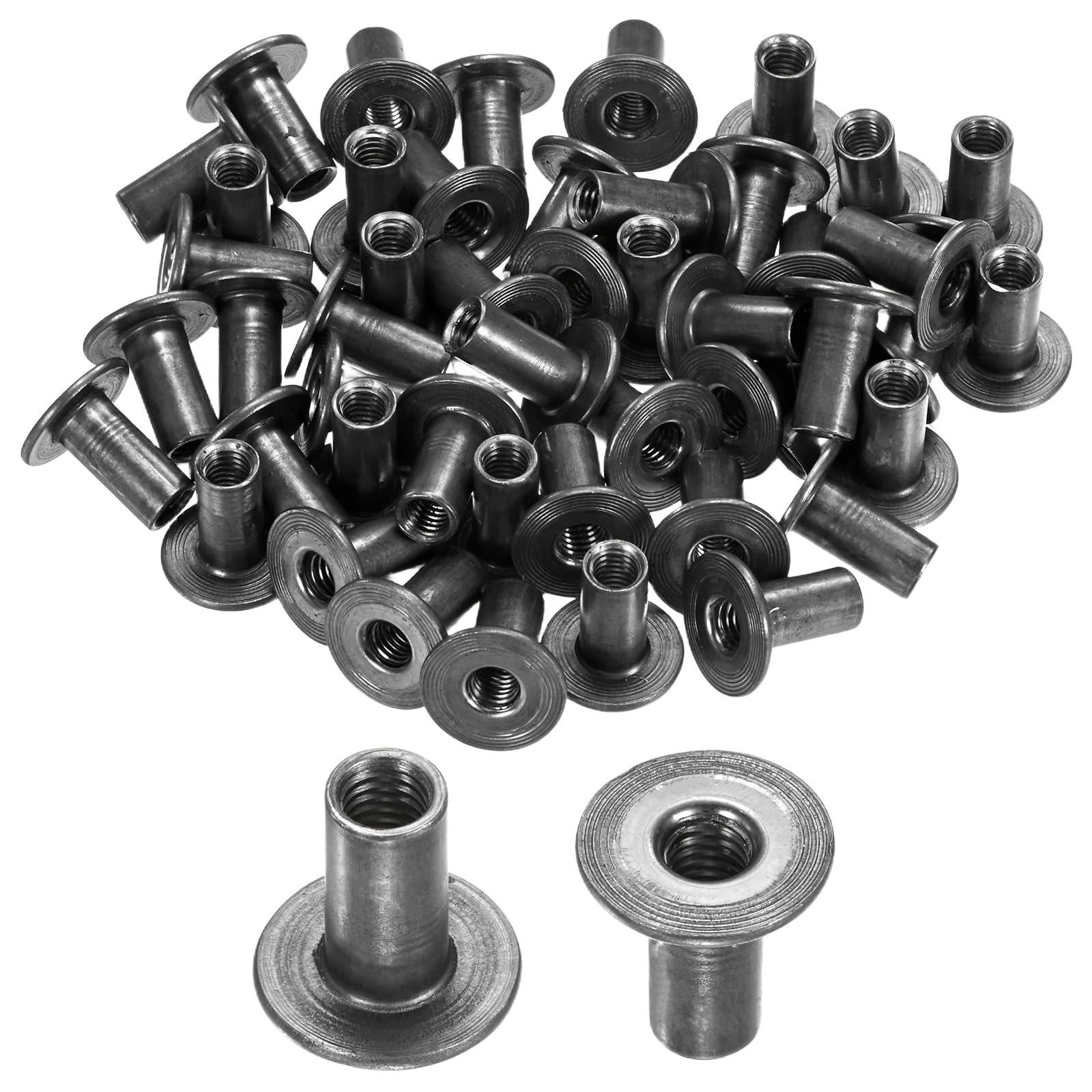 M METERXITY 50-Pack M6x18mm T-Nuts Zinc Plated Carbon Steel Tee Nut Round Base Weld Nuts Through Hole Furniture Hardware Flange Insert Female Thread Gray