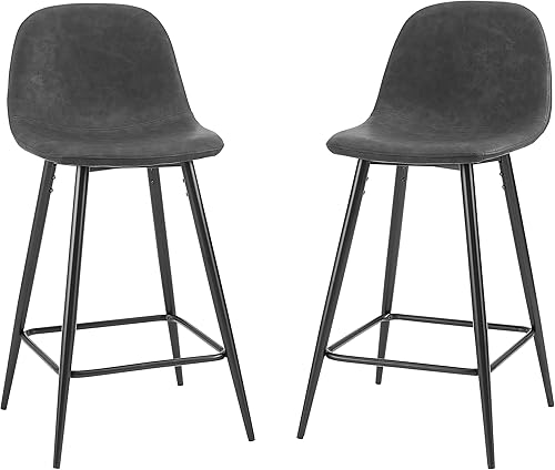 Miniatura 4 de Crosley Furniture Weston - Juego de 2 taburetes de bar tapizados con altura de mostrador, color negro desgastadonegro mate