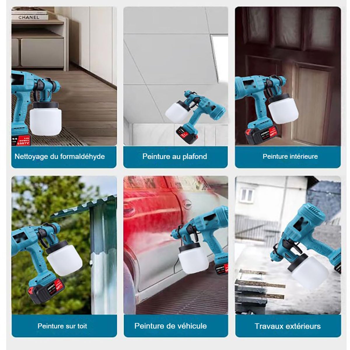 P70 Pro | Pistolet De Peinture Professionnel À Batterie, 800ml DIY Pistolet A Peinture sans Fil, Pulvérisateurs De Peinture Portable avec Débit Réglable pour Mur, Bois (Une Batterie, 5 Piles)