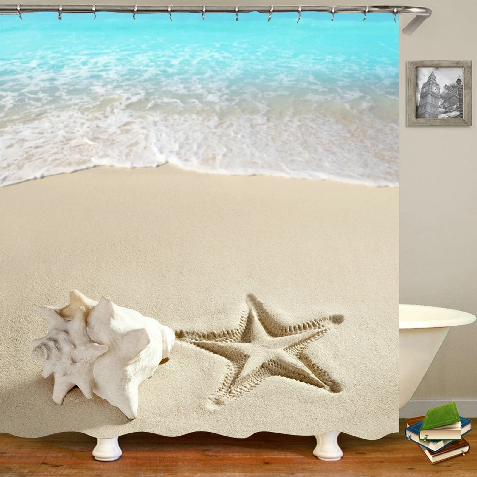 Gualiy Cortina de baño de 180 x 180 cm, diseño de estrella de mar y playa, impermeable, multicolor