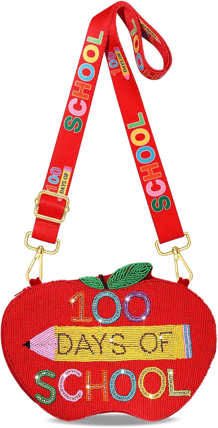 NVENF Pencil Purse for Women Beaded Teacher Purse Crossbody Shoulder Bag Back To School Teacher Accessories Outfits Gifts