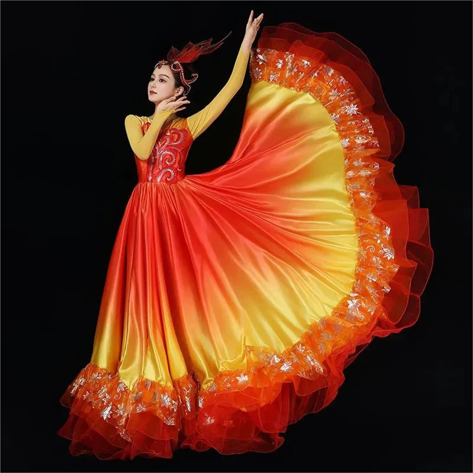Vestido de baile swing 360 grados for mujer, vestido satén, largo grande for para Bailar Flamenco