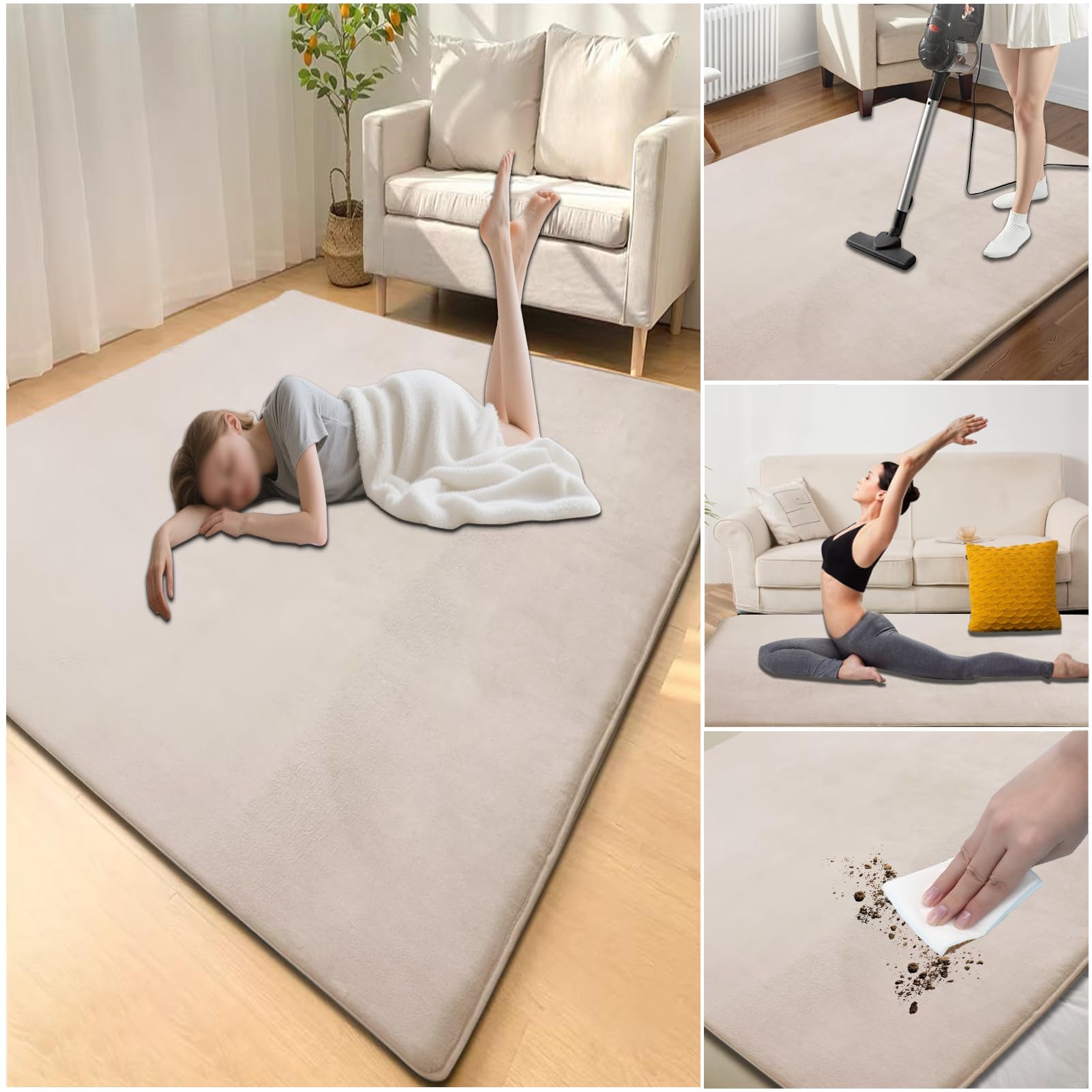 Tappetino da Gioco per Bambini in Velluto di Corallo Spesso 3 cm, 160 x 230 cm Marrone Chiaro Tappetino per Bambini Antiscivolo Tappeto for Gattonare e Giocare per Pavimento per Bambini e Neonati