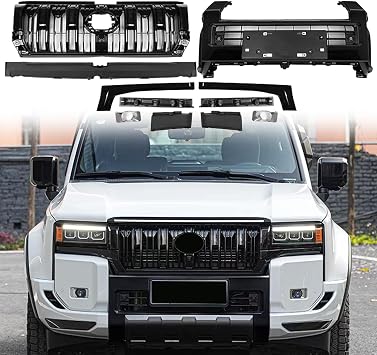 Glossy Black Front Bumper Cover Upper Lower Grille Kit Trim Fits for Toyota Land Cruiser Prado J250 LC250 2024 2025 2026