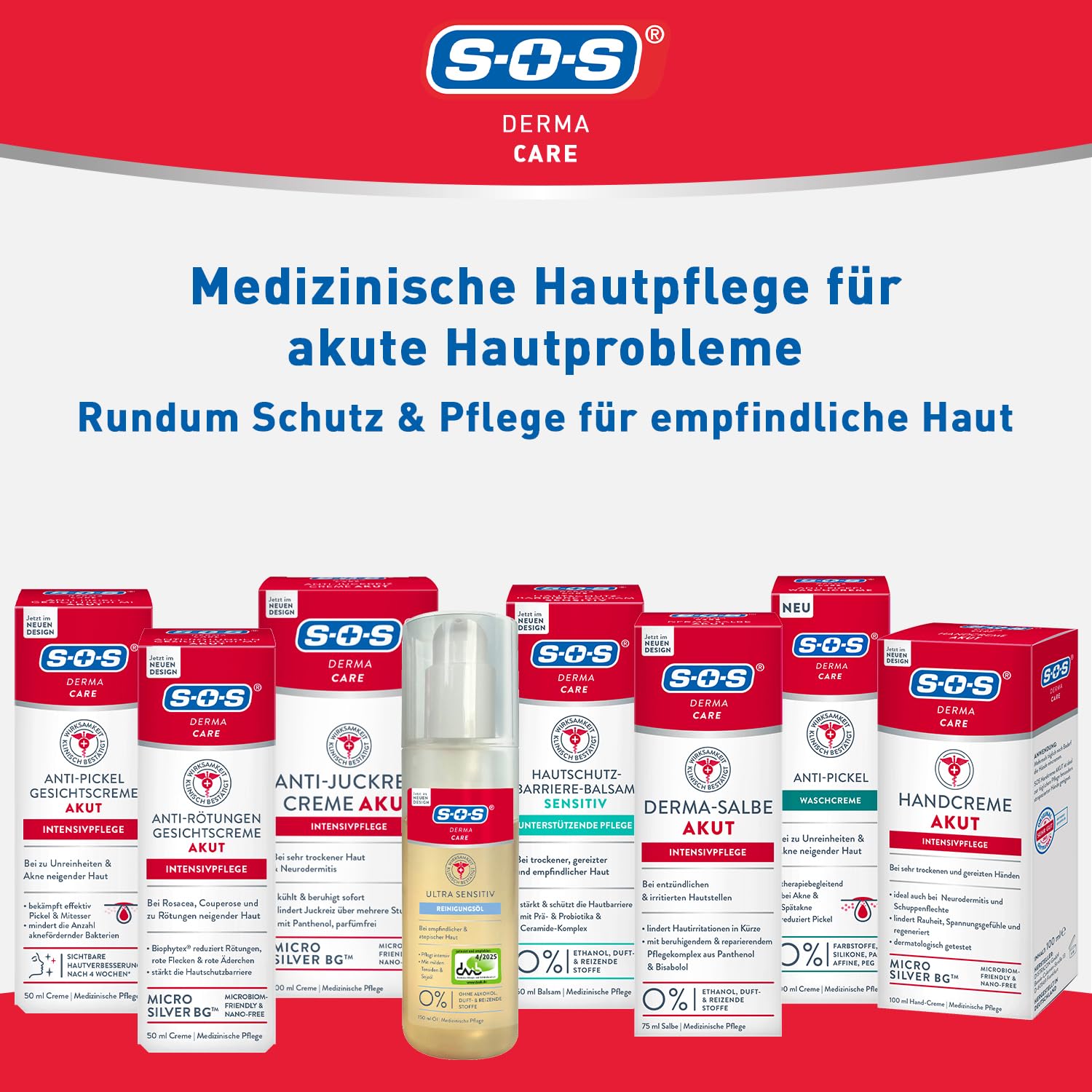 SOS Derma Care Anti-Pickel Waschcreme (6x 100 ml) – Klärende Gesichtsreinigung für unreine Haut – bei Pickeln & Hautunreinheiten – Ohne Farbstoffe, Silikone, Paraffine & PEG – Dermatologisch