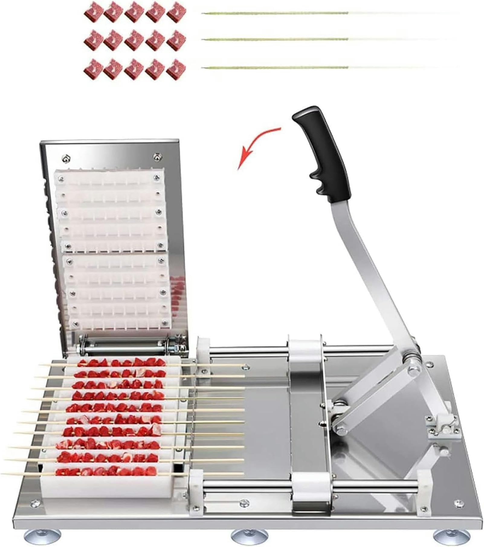 Spiedini per carne e barbecue, 10 fori, in acciaio inox, per spiedini di carne, kit per grigliare, facile da usare, per cucina, barbecue, negozio, picnic
