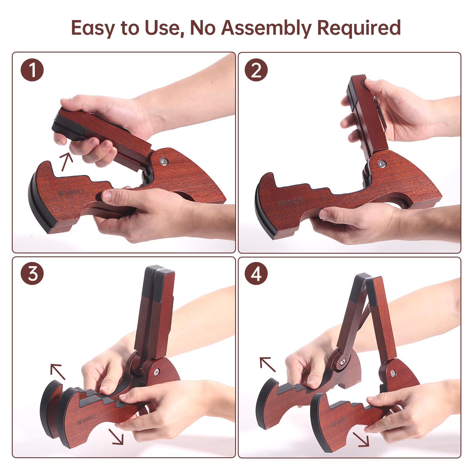 WINGO Soporte de madera para guitarra, portátil, plegable, con marco en A, para guitarras acústicas, eléctricas, clásicas, con goma antideslizante, totalmente montado.