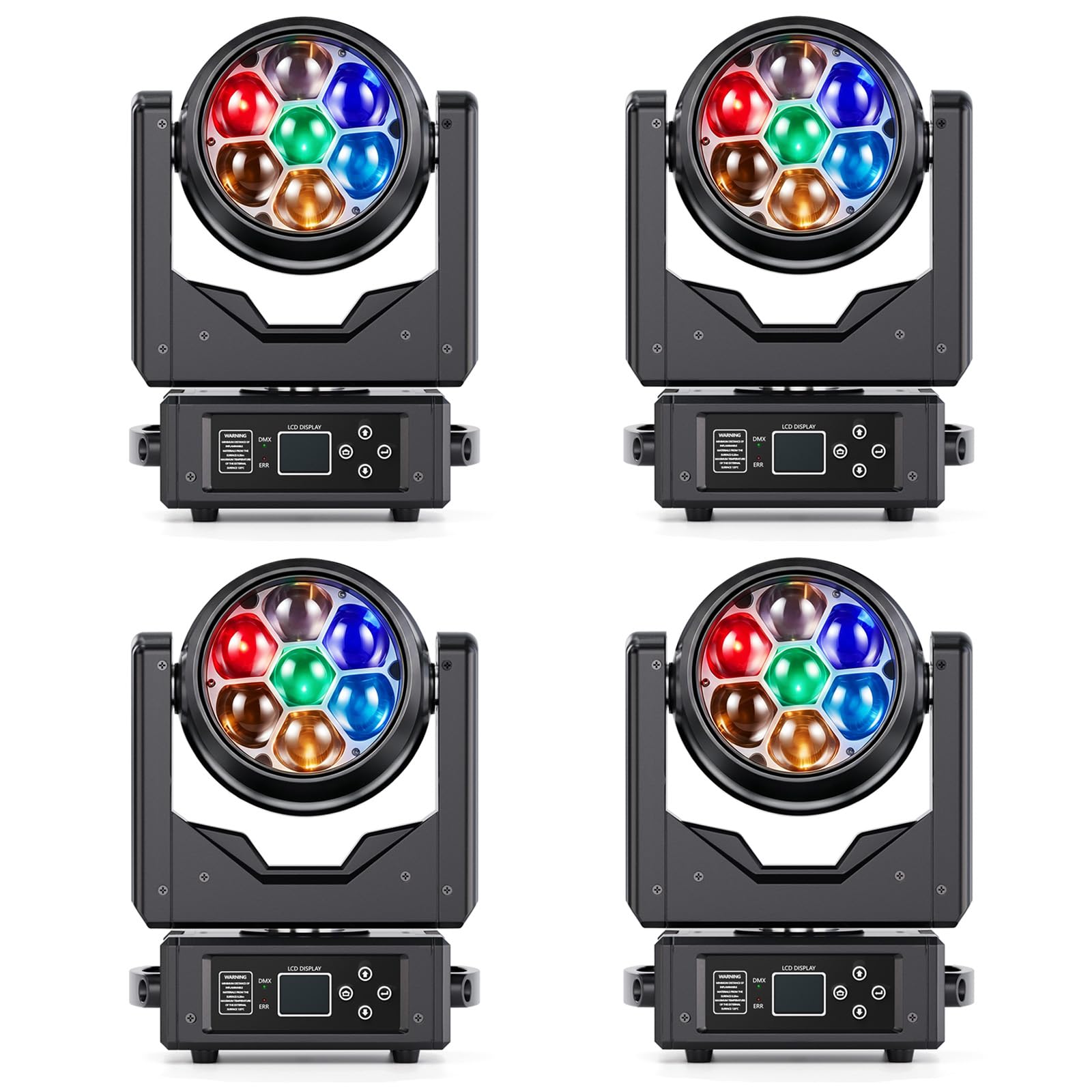 4 PCS 7X40W Testa Mobile LED RGBW,7 LEDs Luce da Palco con DMX512,Modalità Master/Slave,Effetti Wash,Fascio,Vortice,Caleidoscopio,Messa a Fuoco Elettronica,per Bar, Concerti,Festival,Discoteche