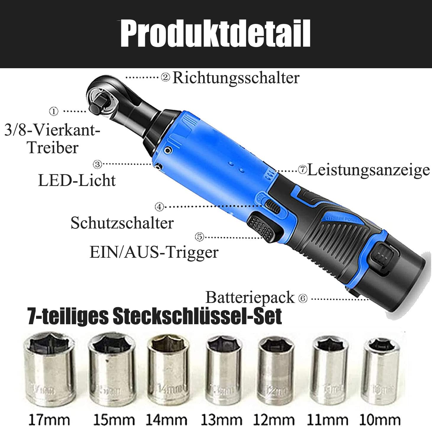 HSHa Llave de carraca con batería para instalación de travesaño, controlador de motor multifunción, herramienta de bricolaje, llave de carraca eléctrica con luz de trabajo LED, llave de carraca con