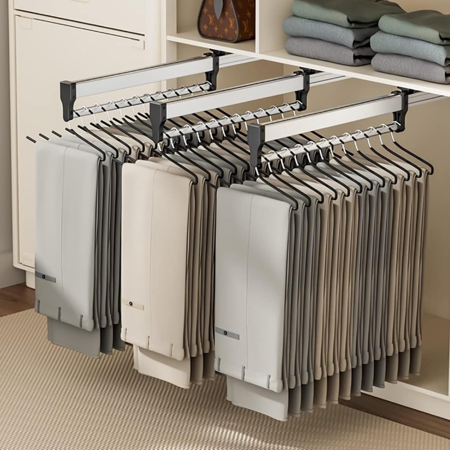 Wardrobe Pull-Out Trousers Rack - Extendable Pull Out Closet Rod, 30-80cm Pull Out Closet Clothes Rail Black Extendable Closet Rod, Closet Organizer For Pants And Coats In Closet, Load 25kg(600MM/23.6