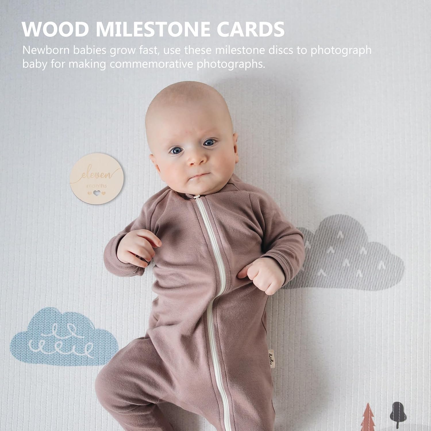 15 Pcs Wooden Monthly Cards Photo Prop Discs Double-Sided Natural Wood Growth Announcement Set for Newborn Photography
