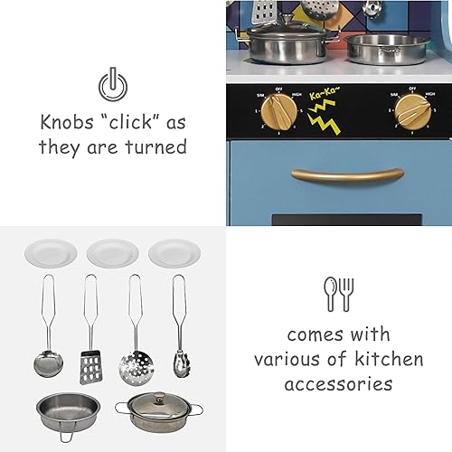 Miniatura 3 de Juego de juguetes de cocina de madera con luz, juego de cocina de juguete de simulación para niños, horno de juguete para fregadero con microondas,