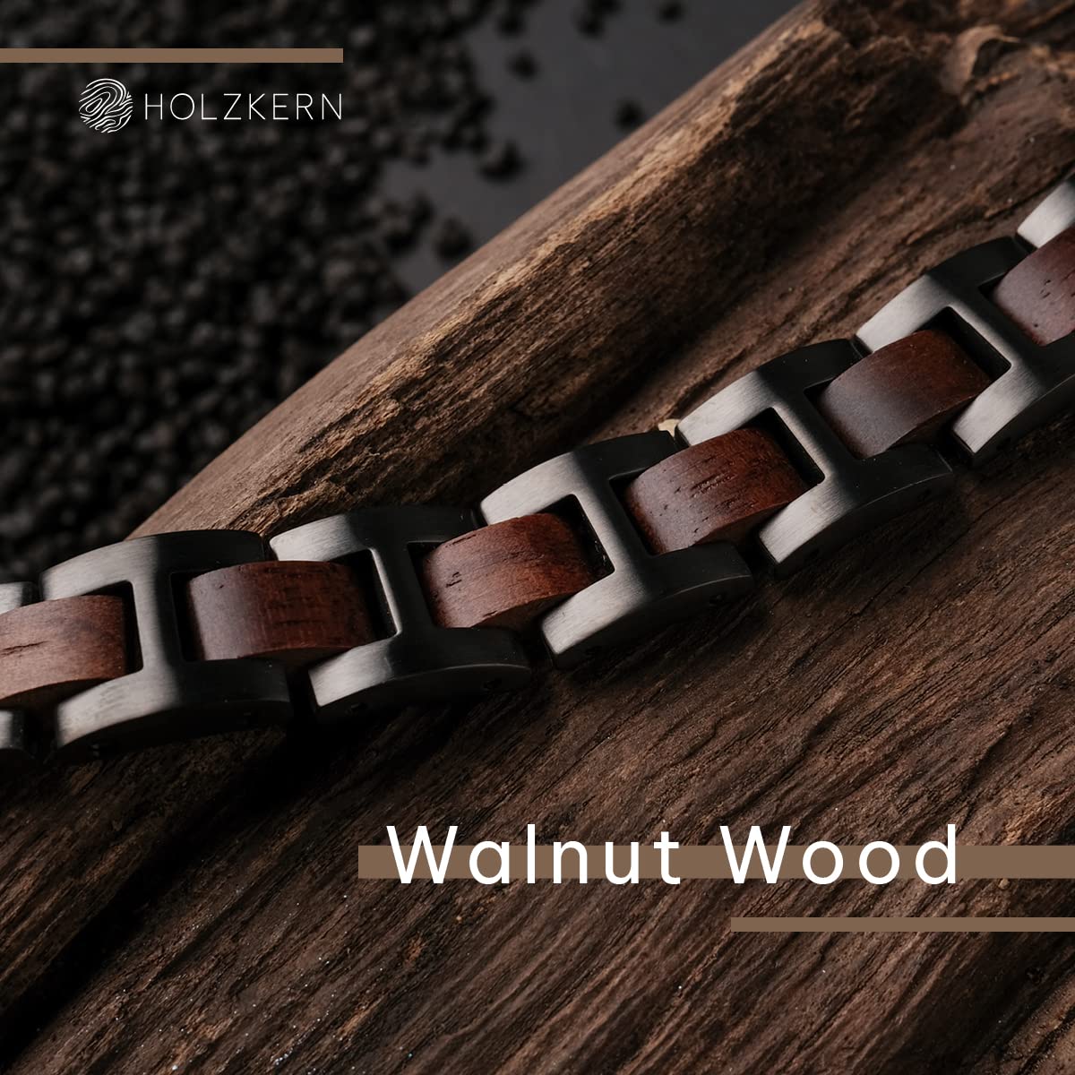 HOLZKERN Herren-Armband Edelstahl mit Holz Acoustic Walnuss/Antik-Silberfarben