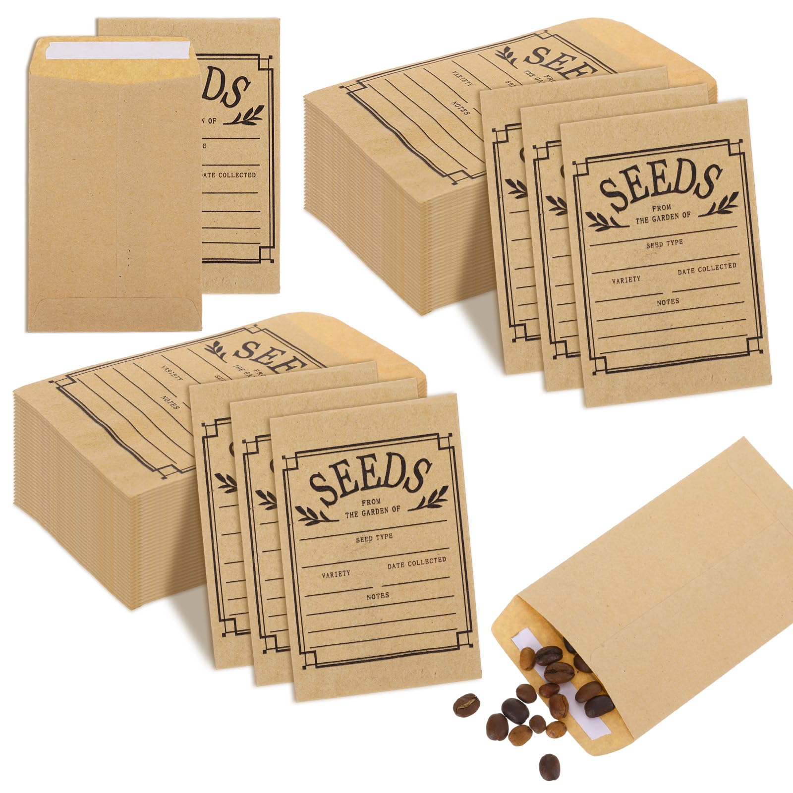100 Pcs Small Seed Envelopes, 3.2x4.8 Inch Small Brown Envelopes, Seed Packets Envelope with Printing, Sealing Kraft Seed Packets Envelope for Garden Flower Vegetable Seeds Collection Storage