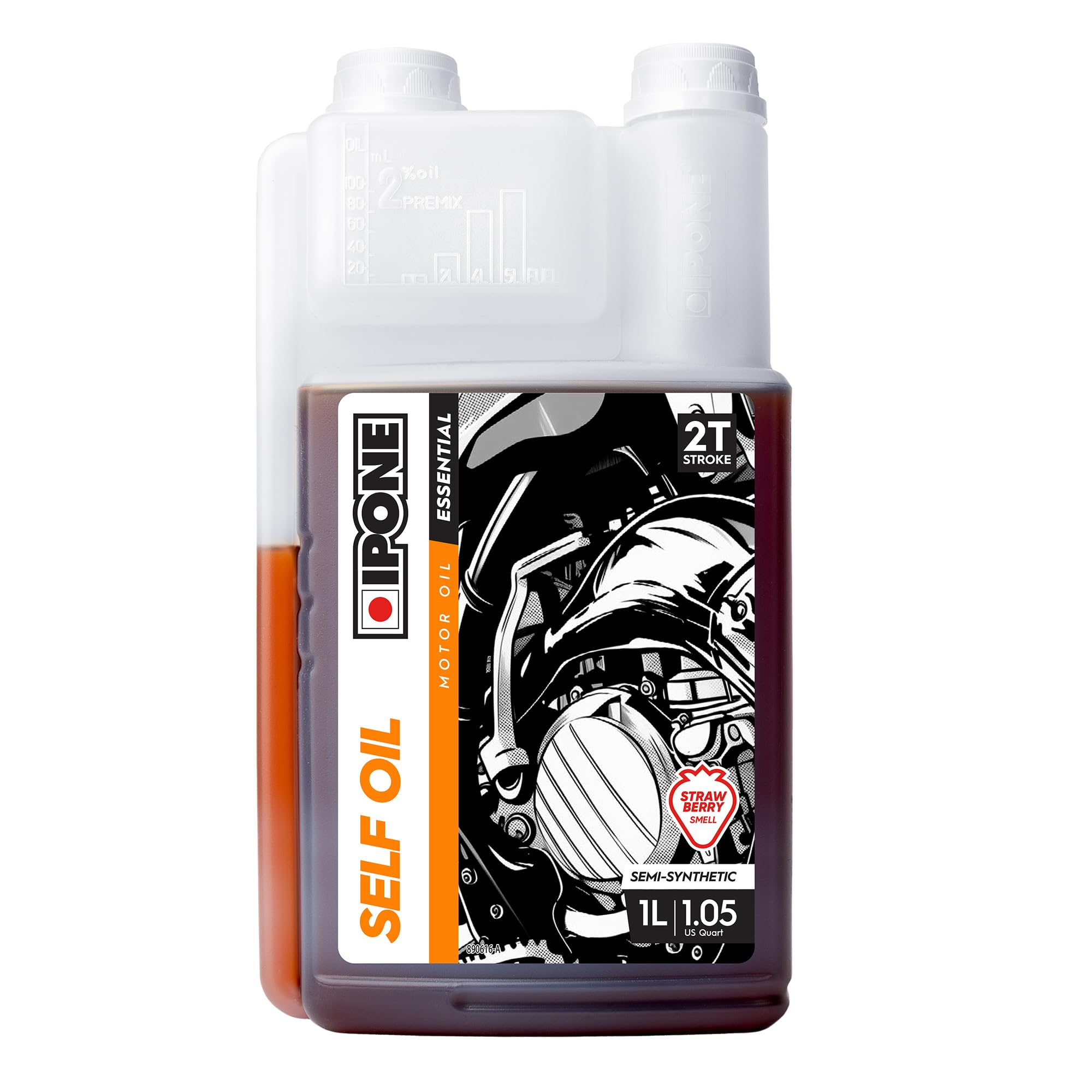 IPONE – Motoröl ZT Self Oil – 1 Liter Dosierkanister – Teilsynthetischer Schmierstoff – Für Zweitaktmotoren - Erdbeere