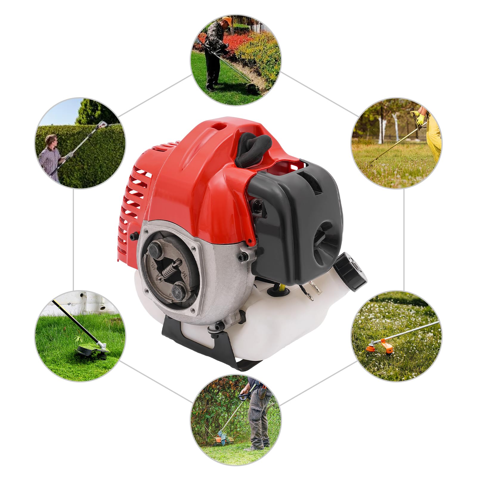 Motor de gasolina de mano de 2 tiempos para cortacésped, 1,25 kW refrigerado por aire, un solo cilindro, herramienta de jardín industrial silenciosa de bajo consumo