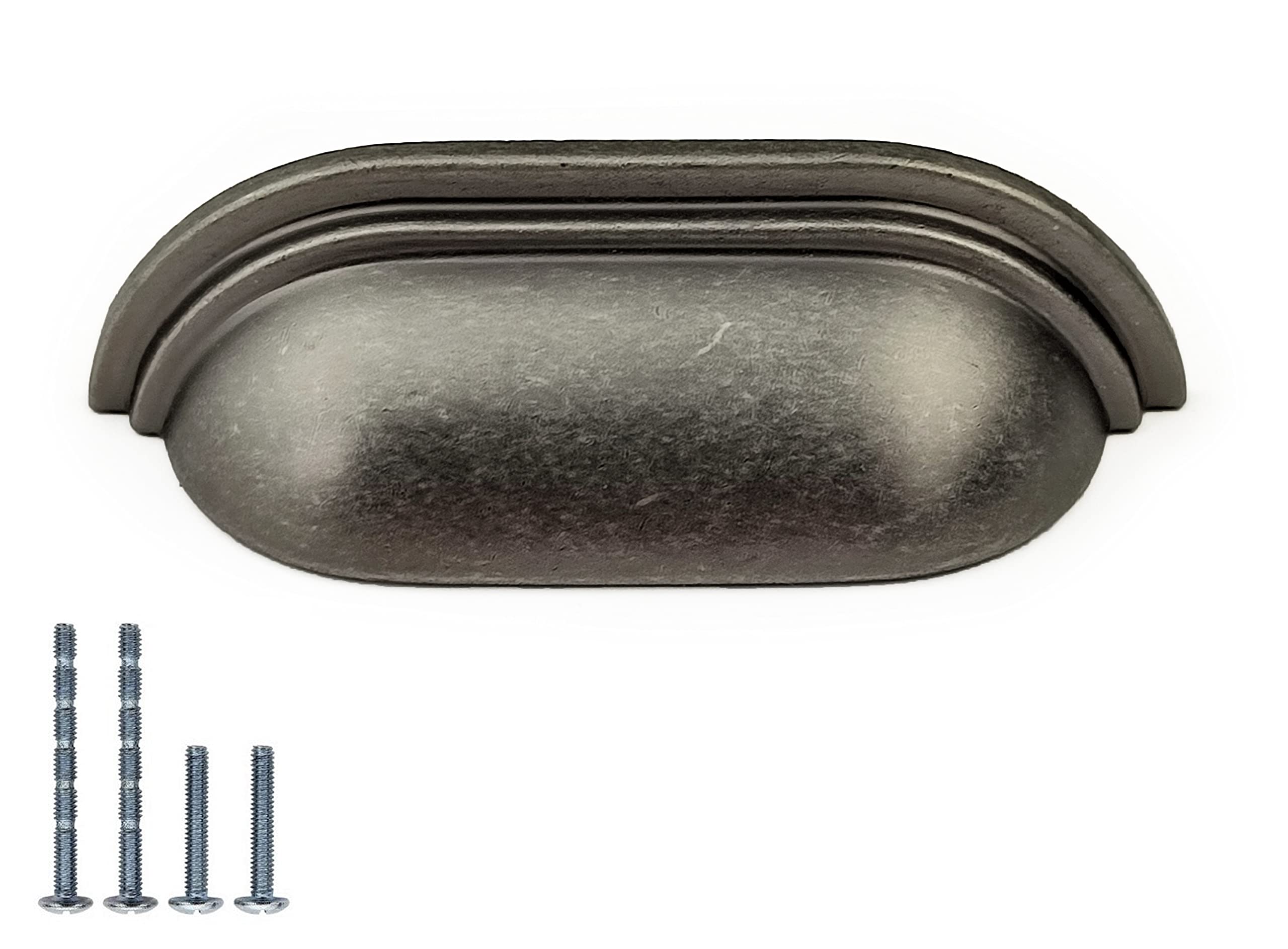 Set of 6 Cup Handles for kitchen cabinets, Cupboard Drawer & Door shell handles, Antique Pewter finish, grey handles for kitchen drawers & chests of drawers by fff (64mm between fixings)