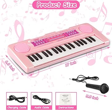 Kids Piano Keyboard Toys, 37 Keys Music Keyboard Piano for Kid with Microphone, Learning Educational Toddler Keyboard Toys for Kids Ages 3-8 (Pink)