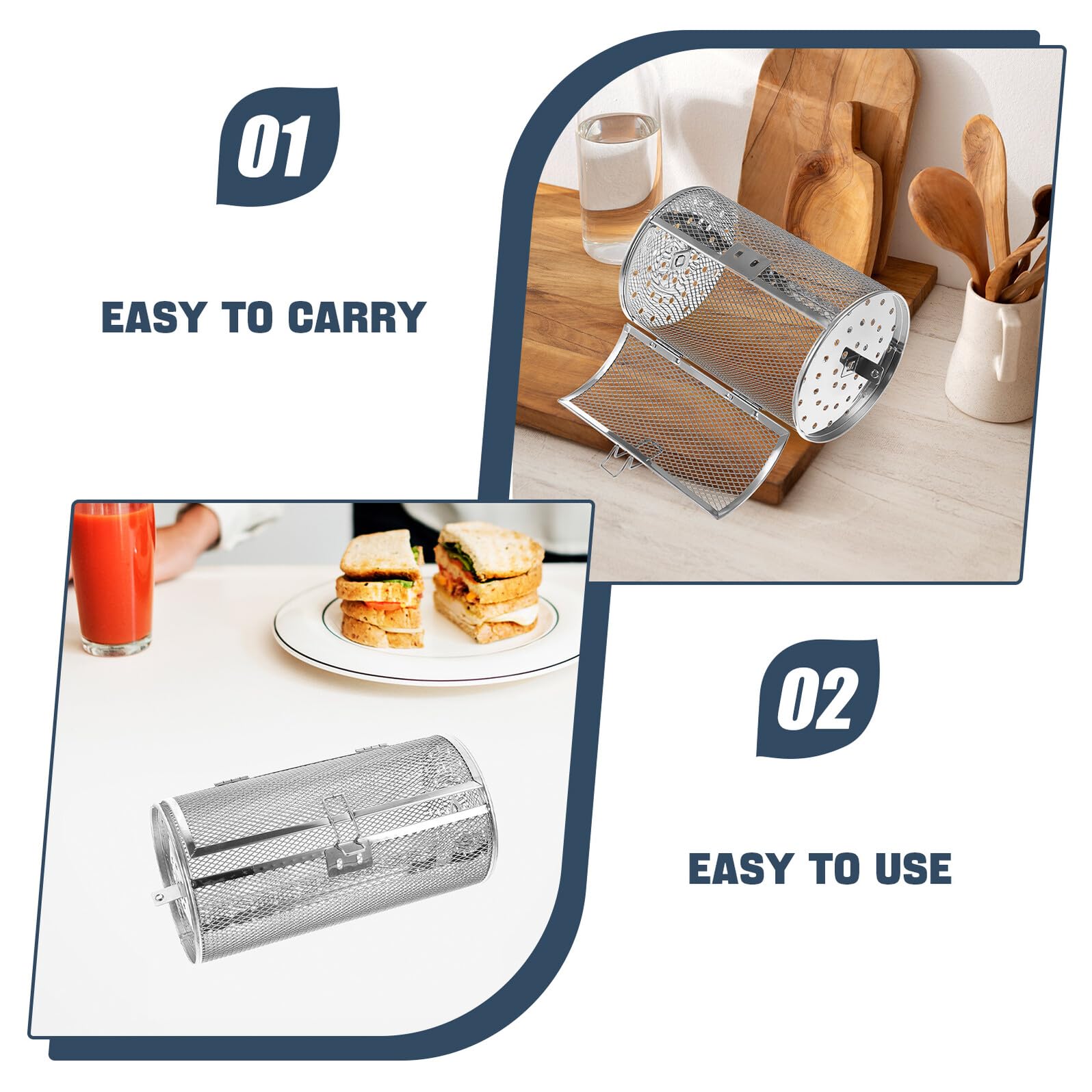 MAGICLULU Edelstahl Drehbarer Grillkorb Für Airfryer Und Ofen Mit Leicht Öffnender Tür 360° Rotisserie Trommel Zum Gleichmäßigen Braten Von Nüssen Fleisch Und Obst