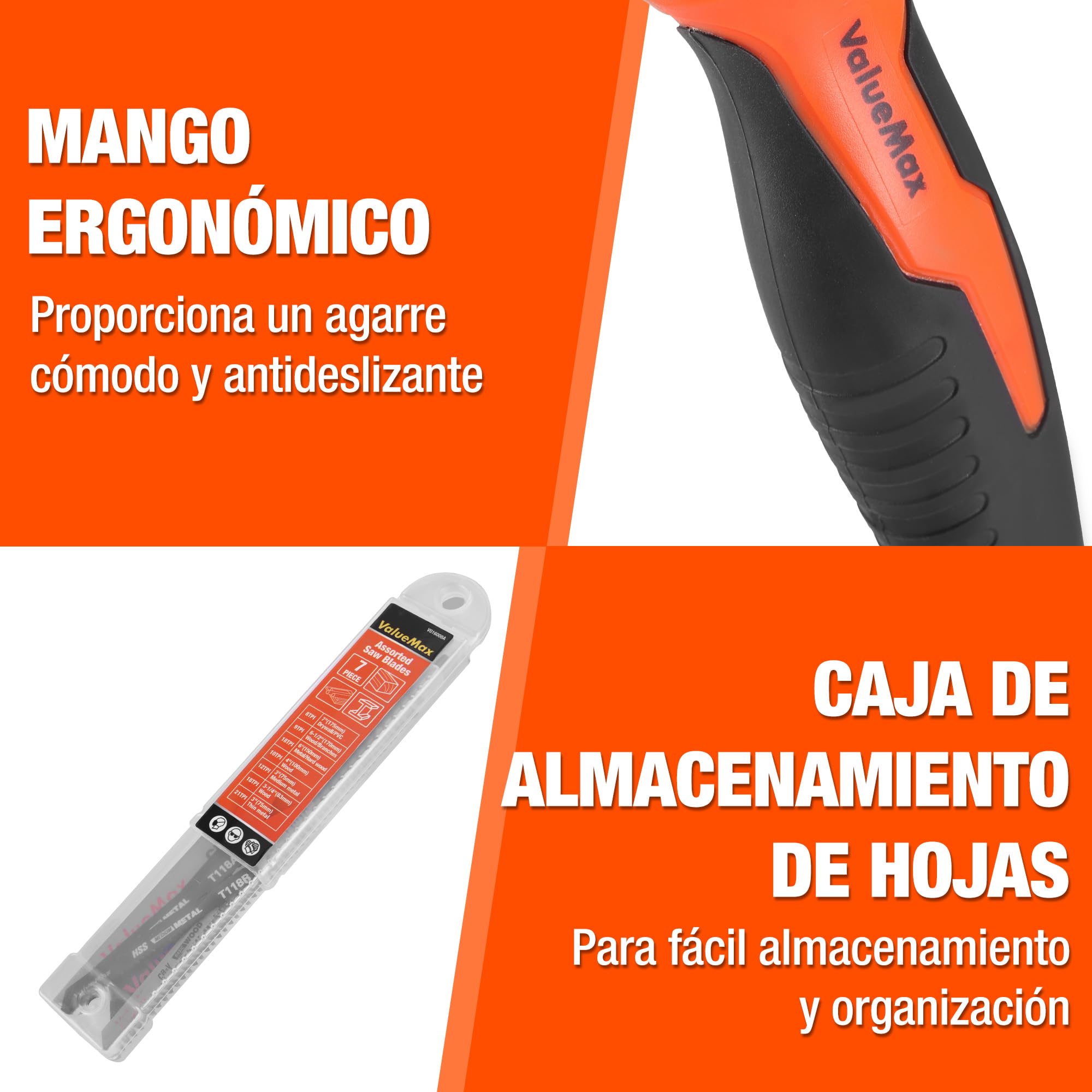 ValueMax Sierra de Mano Multifunción 8 en 1 con 8 Hojas de Sierra, Mango Ergonómico, Estructura Segura, Para Cortar Madera, Metal, Yeso, Paneles de Yeso y Más