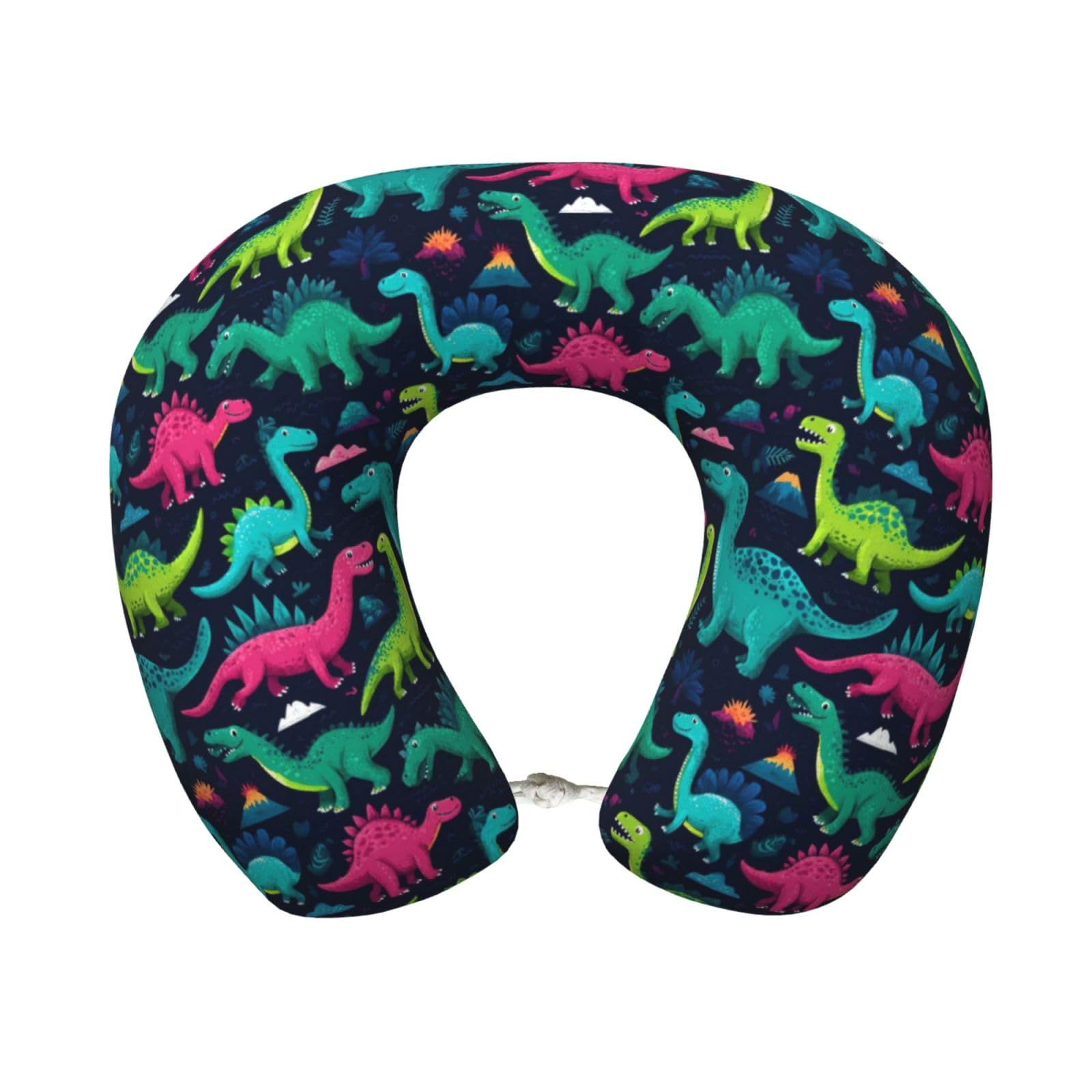 peiyeety Cute Dinosaurs Print Travel Pillow Memory Foam, Portable Neck Pillow for Airplane, Car and Office
