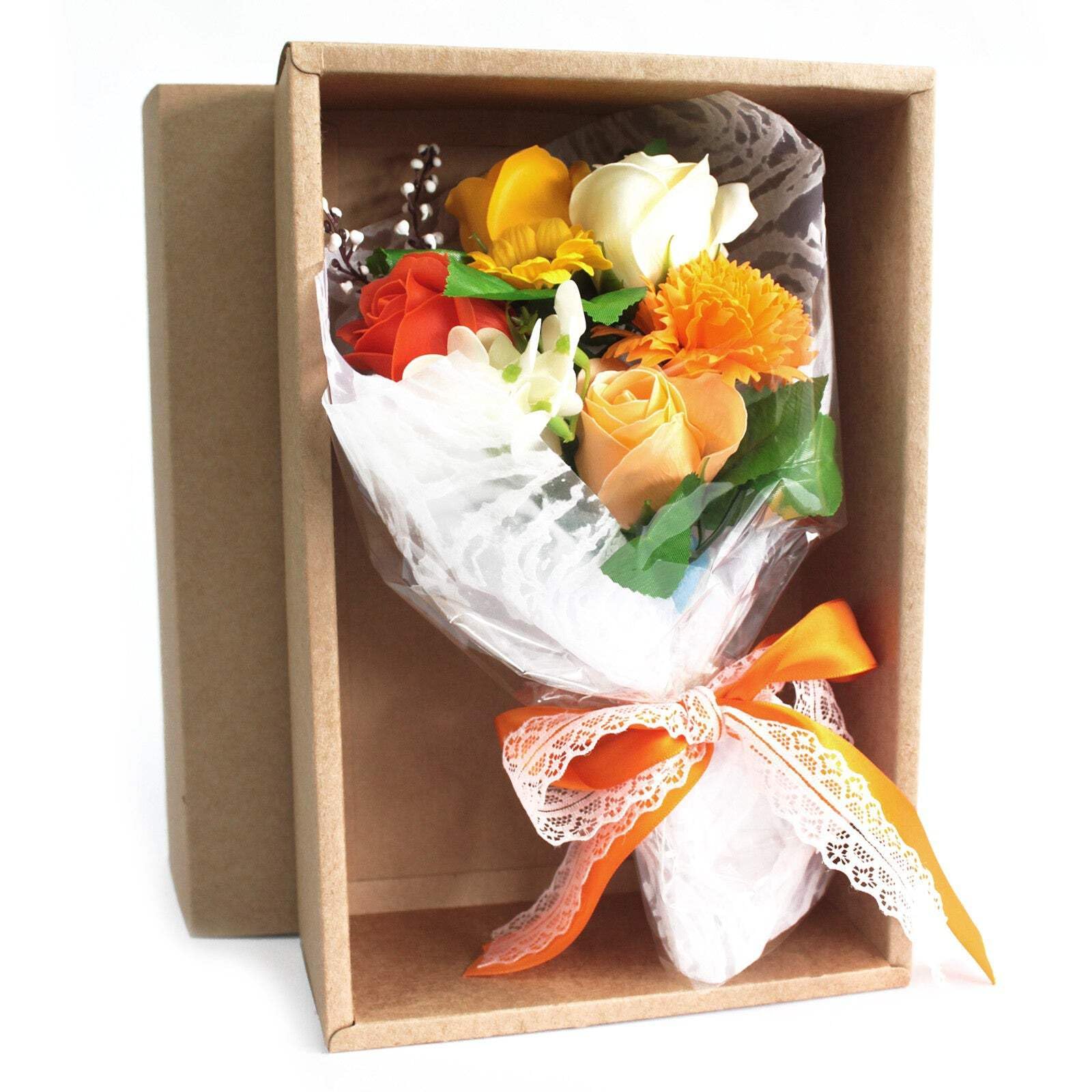 Ancient Wisdom Orange Boxed Soap Flower Bouquet - Approx 25X13x6cm