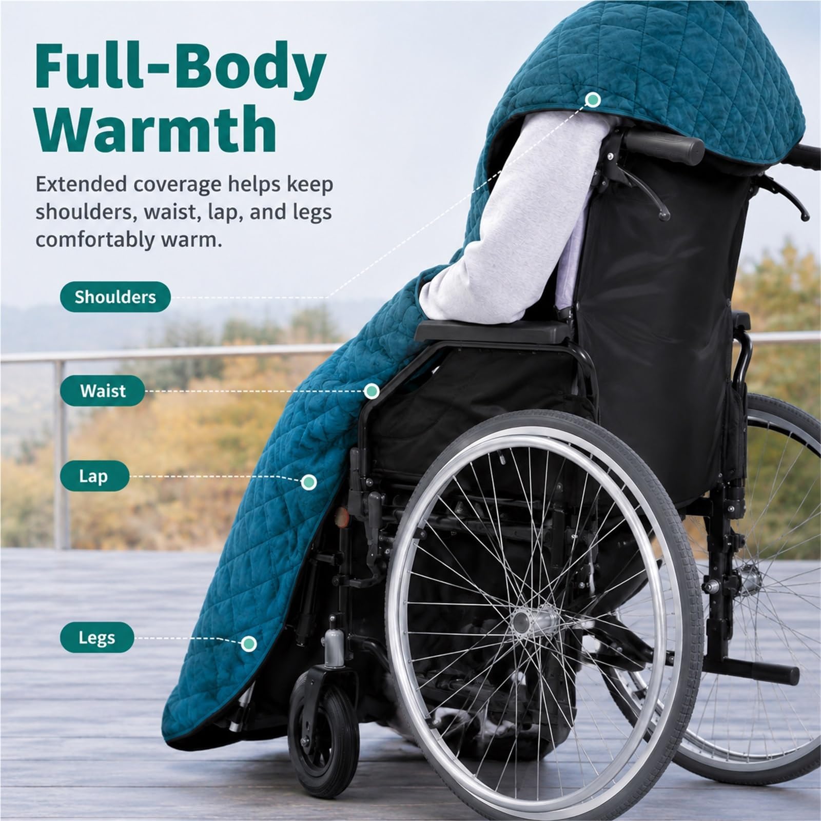 Manta para Silla de Ruedas de Invierno Saco Térmico con Forro Polar Grueso Capa Impermeable y Cortavientos para Personas Mayores y Adultos Cubre Piernas y Cuerpo(Full body style)