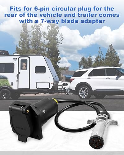 LANDSIN 57667 Adaptador de cableado duradero de 6 vías a 7 vías para remolque de RV con protector de arnés a prueba de agua de 23.6 pulgadas, 6