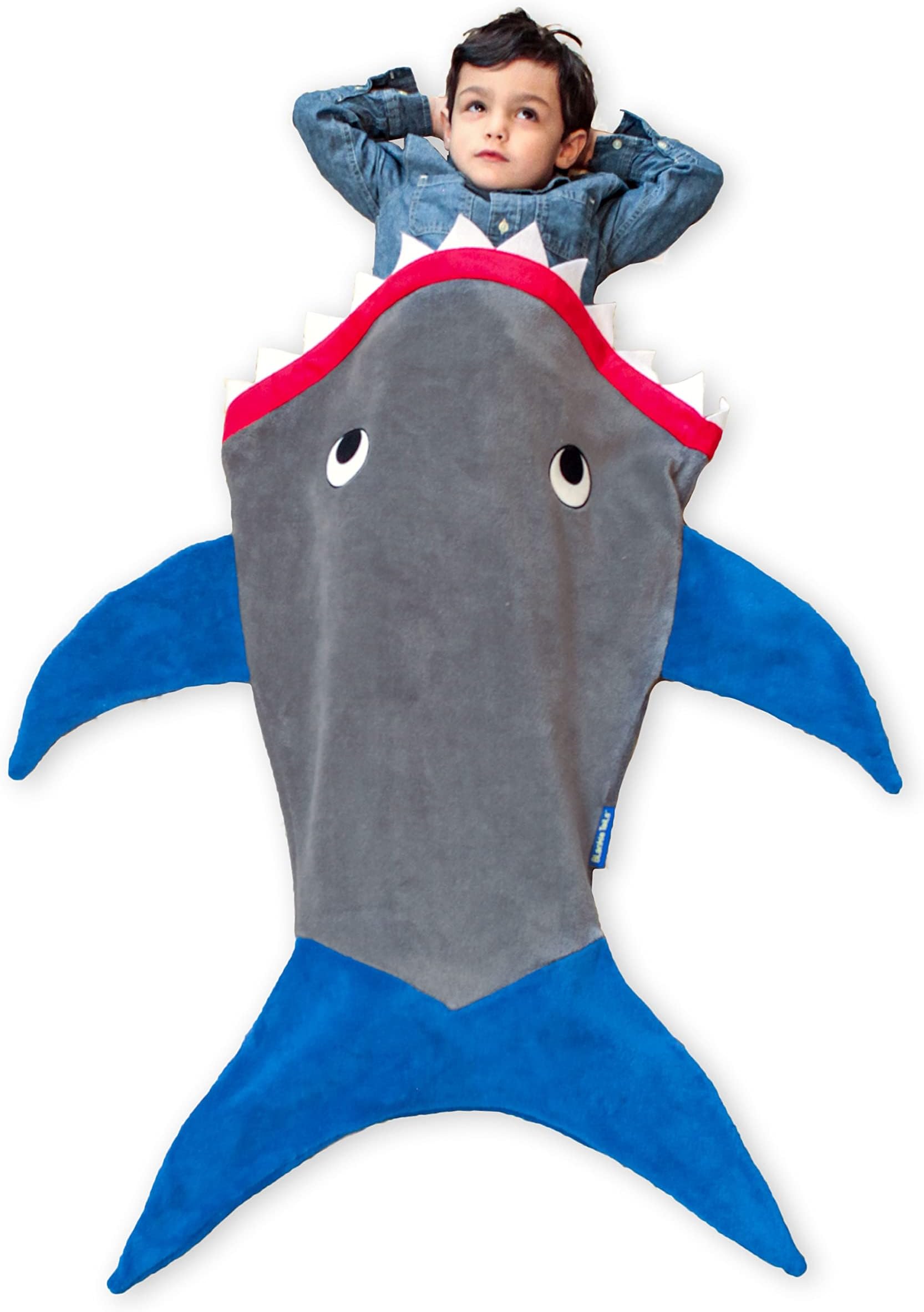 Blankie Tails Wearable Shark Blanket - Shark Tail Double Sided Cozy Minky Fleece Blanket Throw - Girls & Boys Blanket Shark Toys (37'' H x 24'' (Toddlers 18 Months+), Glow in The Dark - Gray & Blue