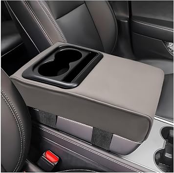 Car Center Console Armrest Pillow, Memory Foam Auto Armrest Box Cover with Cup Holder & Phone Holder, Waterproof Leather Arm Rest Protector Cushion, Interior Car Accessories Gray