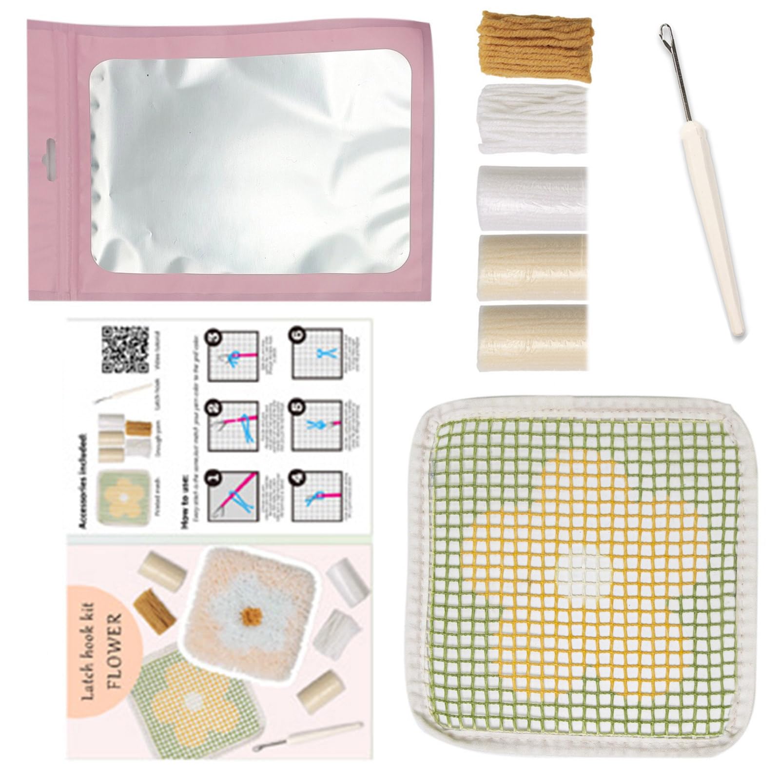 ljhnba Latched Hook Kits for Adults Kids Coasters Making Kits with Flower Pattern Latched Hook Coasters Home Decorations Knitting for Starter Making