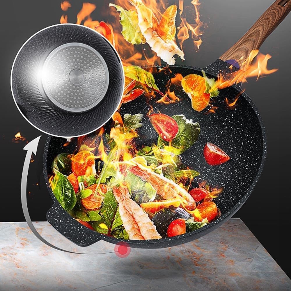 Woki z powłoką zapobiegającą przywieraniu, odlewane ciśnieniowo aluminiowe patelnie do smażenia odporne na zarysowania, 13,4-calowa patelnia indukcyjna z powłoką granitową, p(34cm)